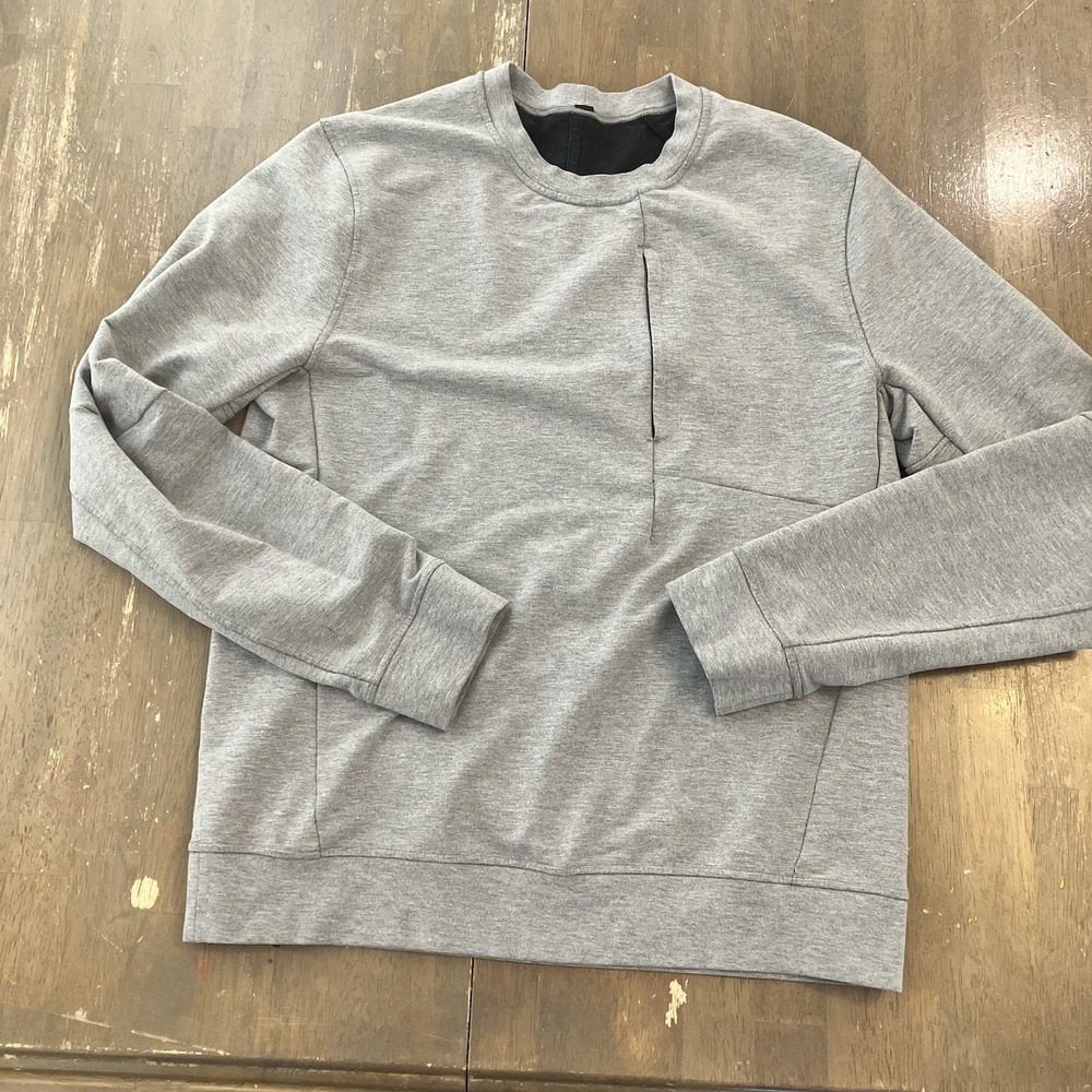 Lululemon Mens Sweatshirt Size Medium City Sweat Crew Gray Zip Pocket‎ Pullover
